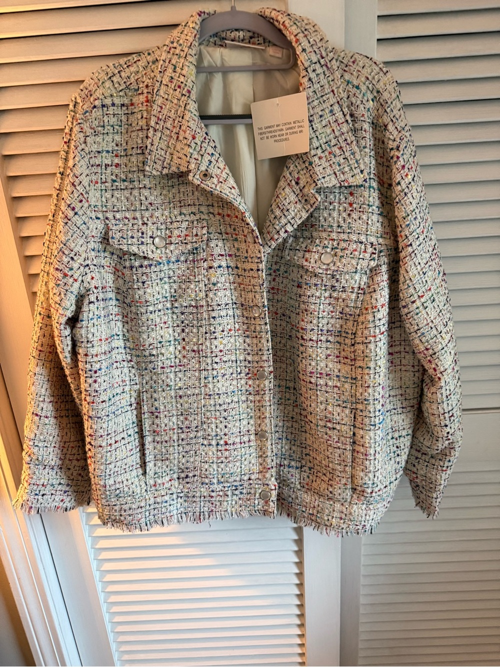 Belle by Kim Gravel Women's Ivory Multicolor Tweed Jacket. Size 2x